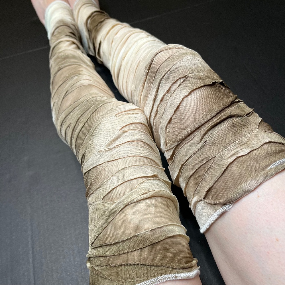 Brown Mummy Leg Warmers Bandage Knee Socks Wrap Up White Thigh Highs Zombie Goth
